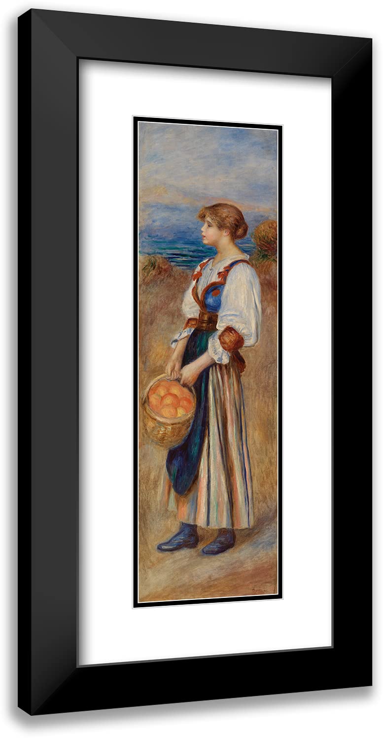 Pierre-Auguste Renoir Girl with Basket of Oranges Art Print - 10x24 Black Modern Framed Double Matted Museum Quality Reproduction (Marchande D'Oranges, c.1890) - Perfect for Living Room, Bedroom & Office Wall Decor