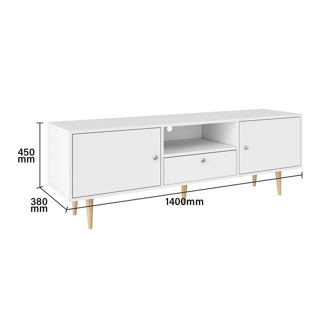 1400mm White TV Stand with Storage Drawers - Modern Entertainment Center Cabinet for Living Room, Bedroom & Home Theater Setup