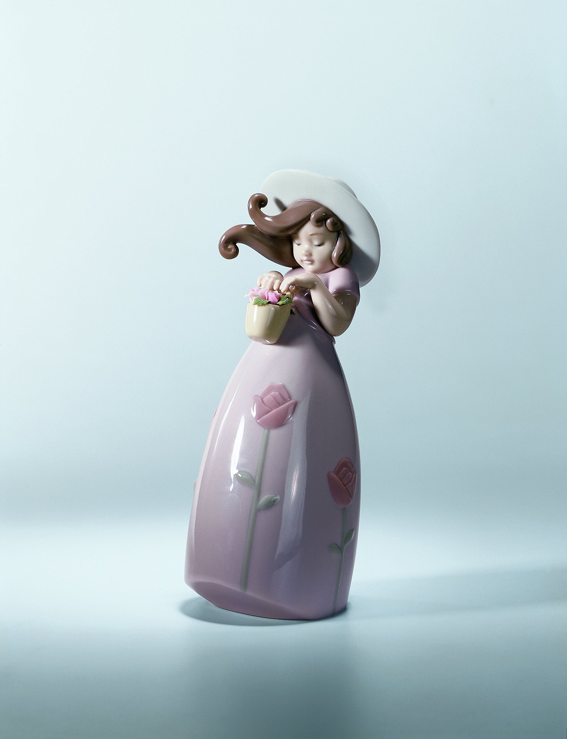 LLADRÓ Little Rose Girl Porcelain Figurine - Handcrafted Collectible for Home Decor & Gift Giving | Perfect for Shelves, Desks & Display Cabinets