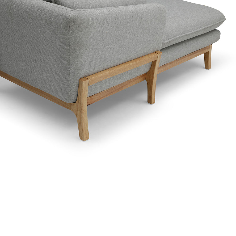 BRONTE 3-Seater Sofa with Left Chaise in Light Grey & Oak - Modern Living Room Furniture for Small Spaces