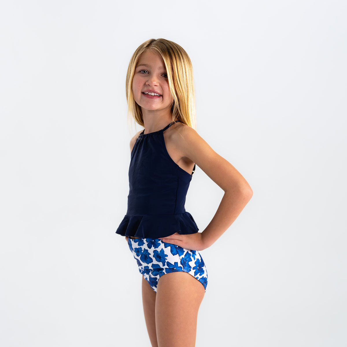 Girls High Neck Peplum Tankini Top - Stylish Swimwear for Beach, Pool & Summer Vacations