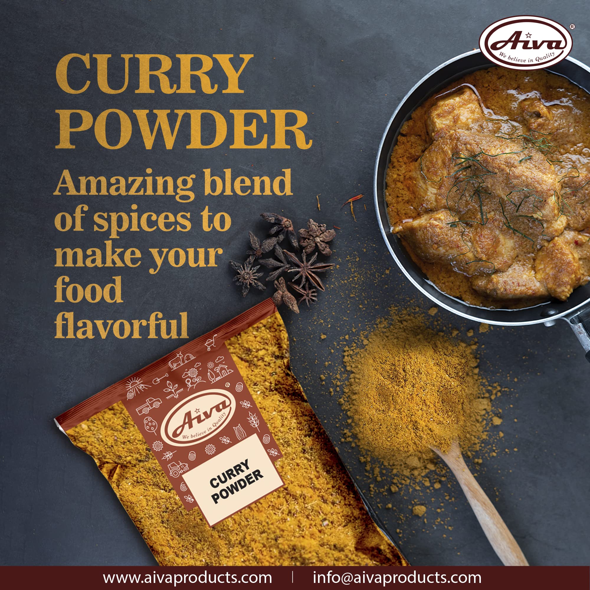 Premium AIVA Curry Powder - 100% Natural Vegan 10-Spice Blend | No Artificial Colors | 200g | Perfect for Indian Cooking, Meal Prep & Vegan Recipes