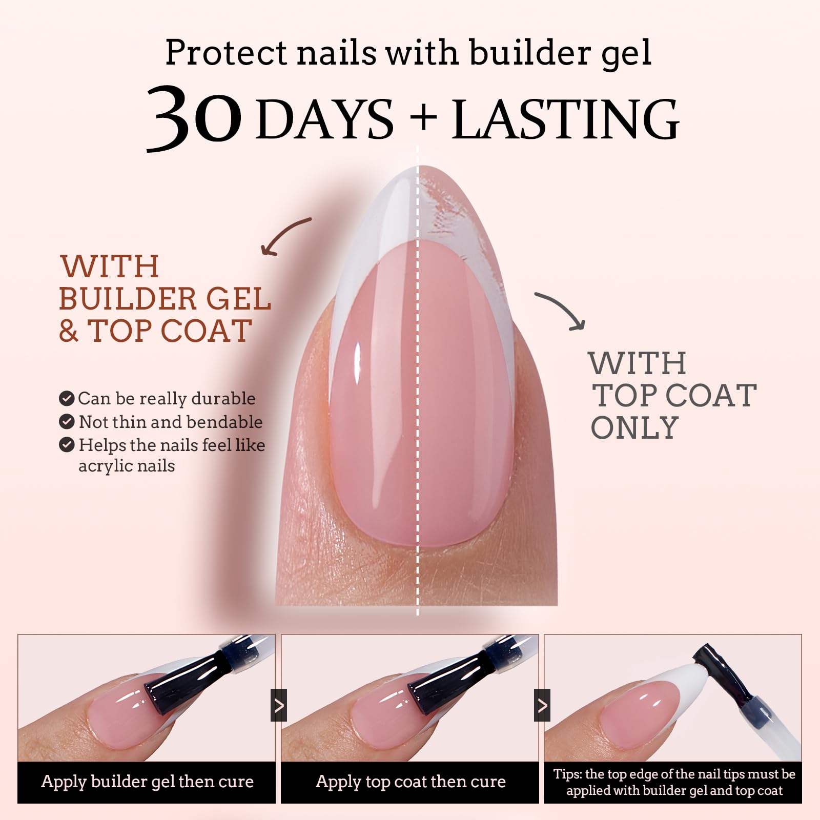 BTArtboxnails XCOATTIPS Short Square French Tip Press On Nails Kit - Pink Soft Gel Nail Tips with Nail Gel, French Protecting Duo & UV Nail Lamp for Home DIY Manicure | Perfect for Parties, Weddings & Everyday Wear