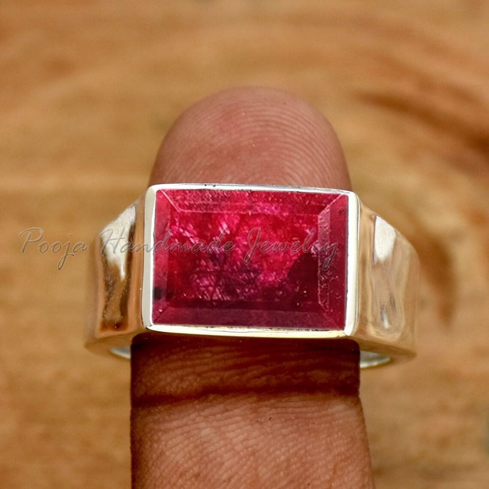 Handmade 925 Silver Ruby Corundum Ring for Men - Raw Gemstone Signet Ring, Ottoman Style Jewelry - Perfect Gift for Him, Ideal for Weddings, Anniversaries & Special Occasions