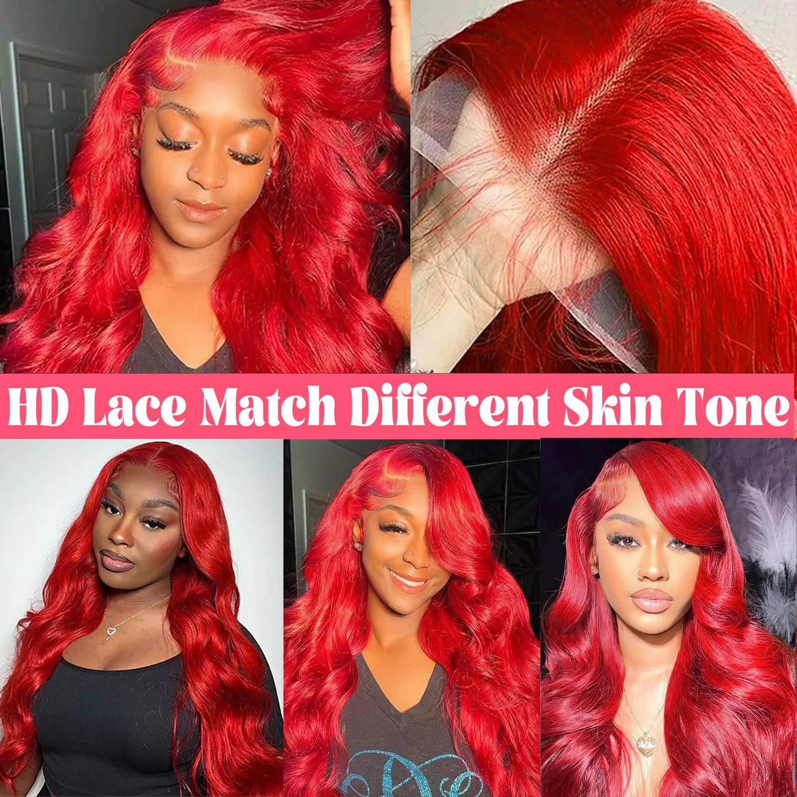 **Hot Red 13x4 HD Transparent Lace Front Wig - 180% Density Human Hair Body Wave Pre-Plucked with Colored Frontal - Perfect for Cosplay, Halloween, and Bold Fashion Looks**