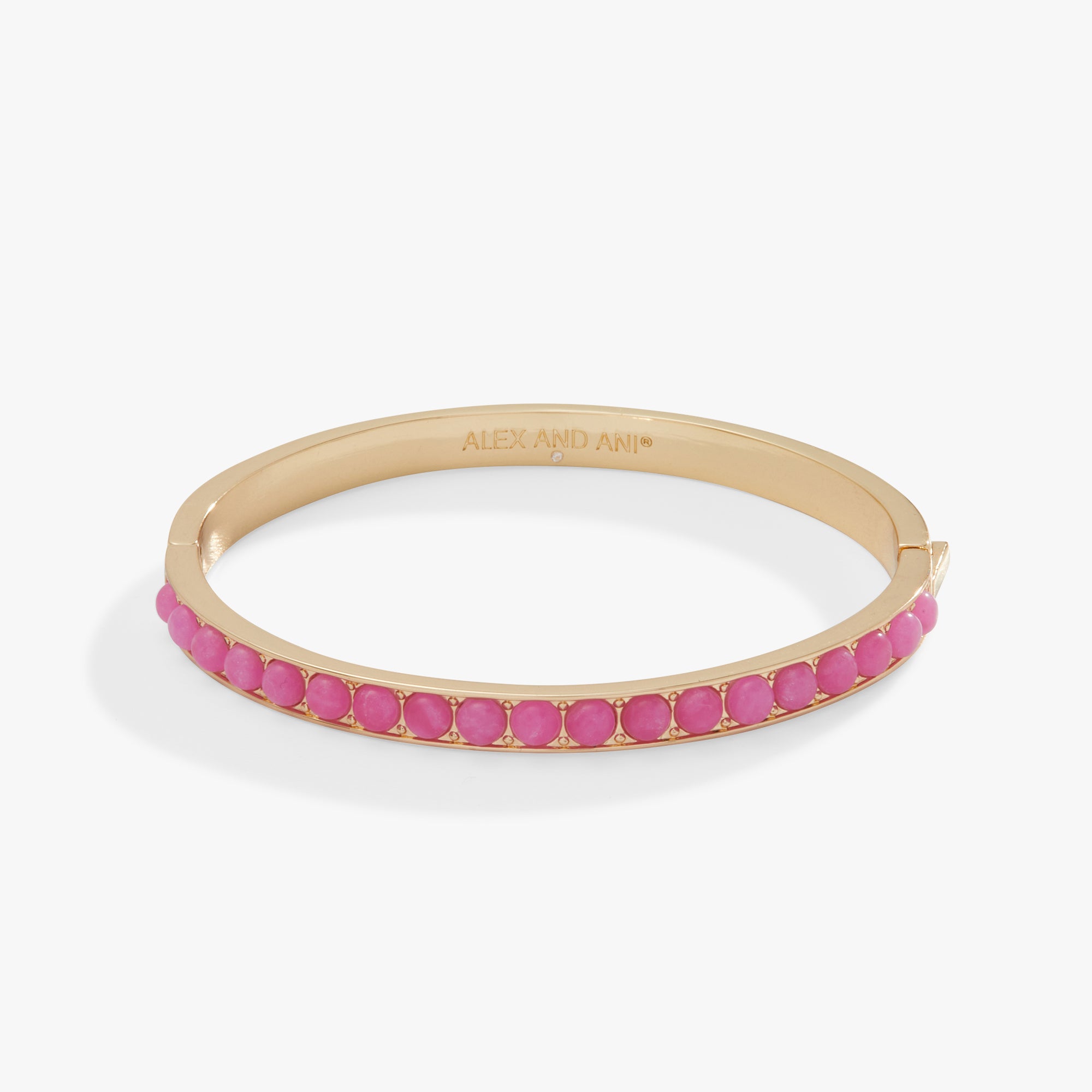 Reconstituted Pink Agate Gemstone Hinge Bangle Bracelet for Women - Elegant Stackable Jewelry for Parties, Weddings & Everyday Wear