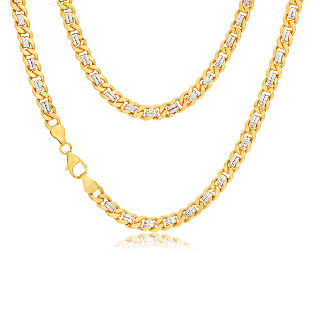 9ct Yellow and White Gold Silver Filled Curb Chain 45cm - Elegant Unisex Necklace for Everyday Wear, Gifts & Special Occasions