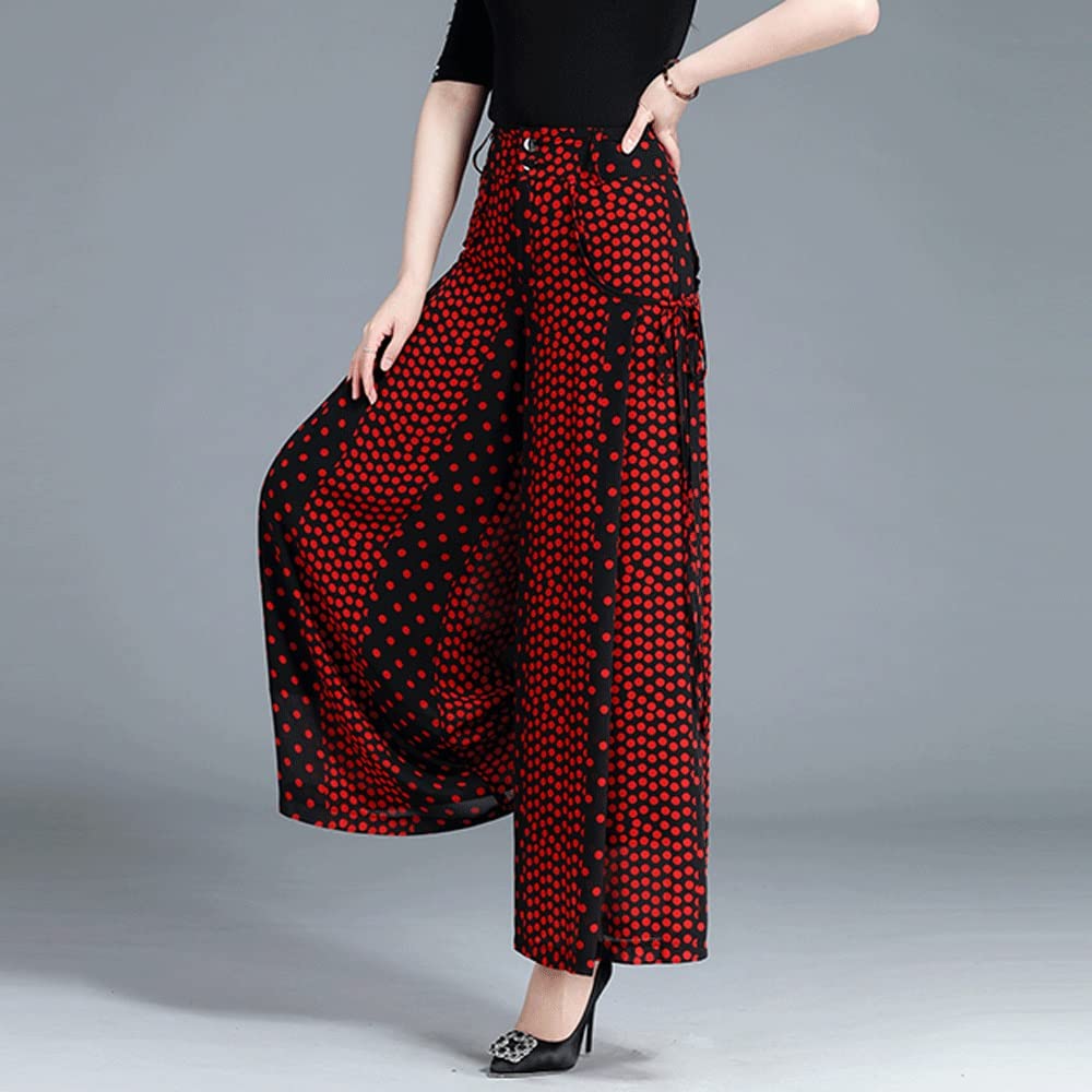 Women's Wide Leg Pants - Summer Lightweight Flowy Trousers with Wave Point Pattern, Straight Leg Design (Color A, Size 25/4XL) | Perfect for Beach Vacations, Casual Outings & Office Wear