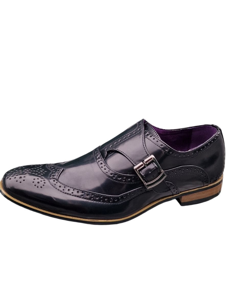 Premium Black Hi-Shine Buckle Strap Brogue Monk Shoes for Men - Classic Formal & Business Dress Shoes for Office, Wedding & Special Occasions