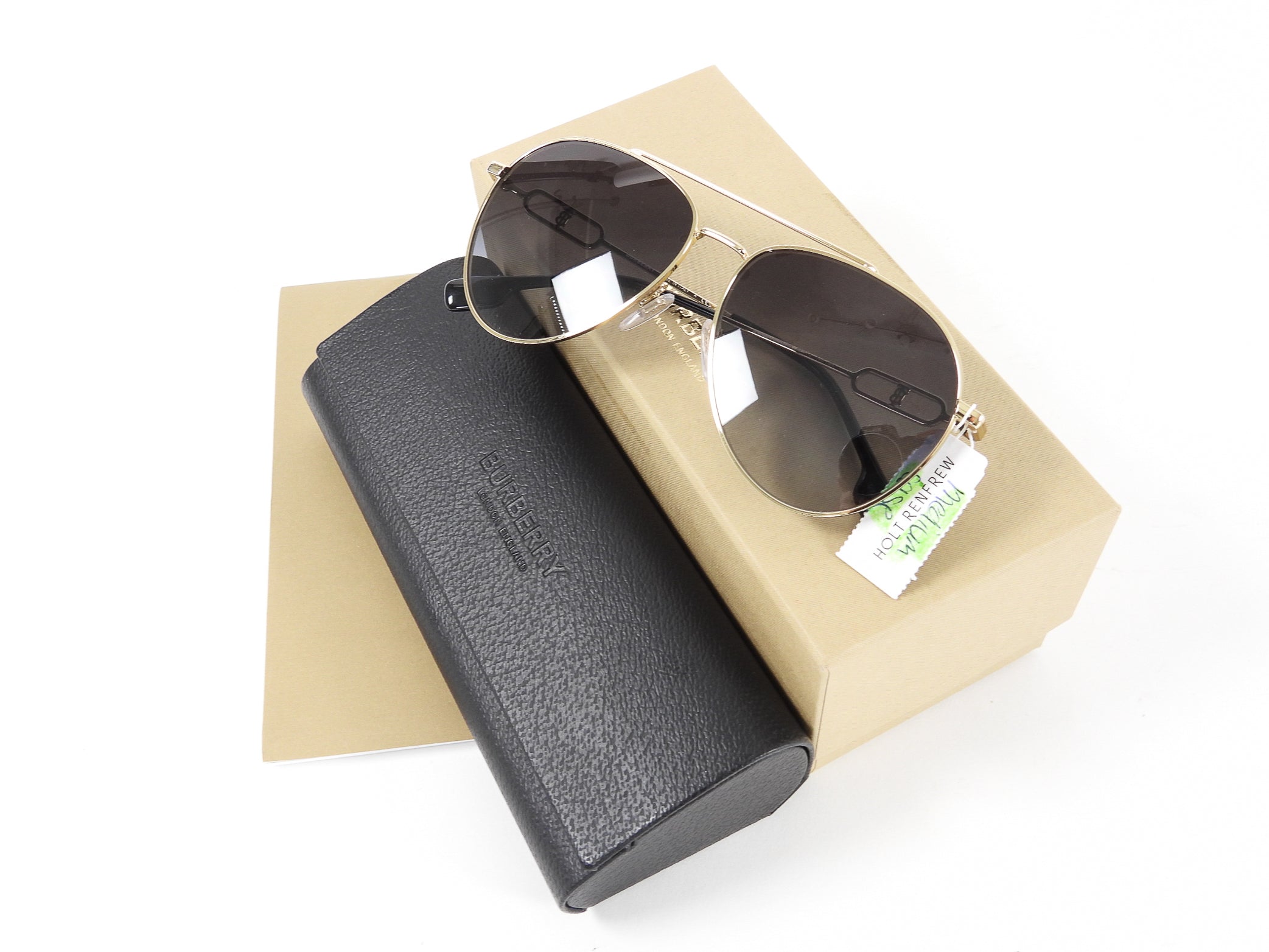 Burberry Gold Framed Aviator Sunglasses for Women & Men - Luxury Polarized UV Protection - Perfect for Driving, Travel & Outdoor Activities
