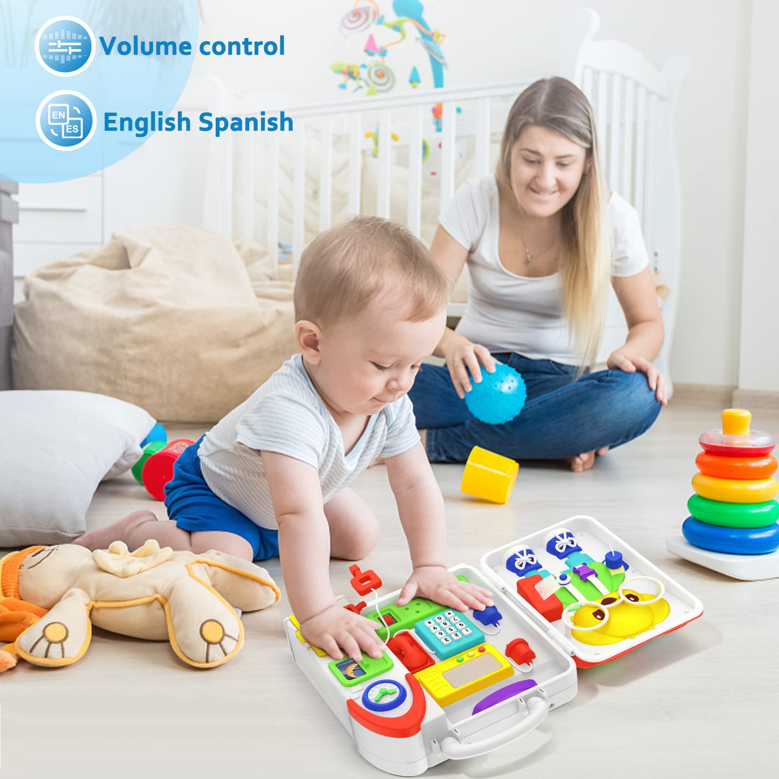 Montessori Busy Board for Toddlers 1-3 Years - Musical Educational Toy for Boys & Girls 12-18 Months - Fine Motor Skills Development Activity Board - Perfect Birthday Gift for 1+ Year Olds - Ideal for Home Learning & Travel Playtime