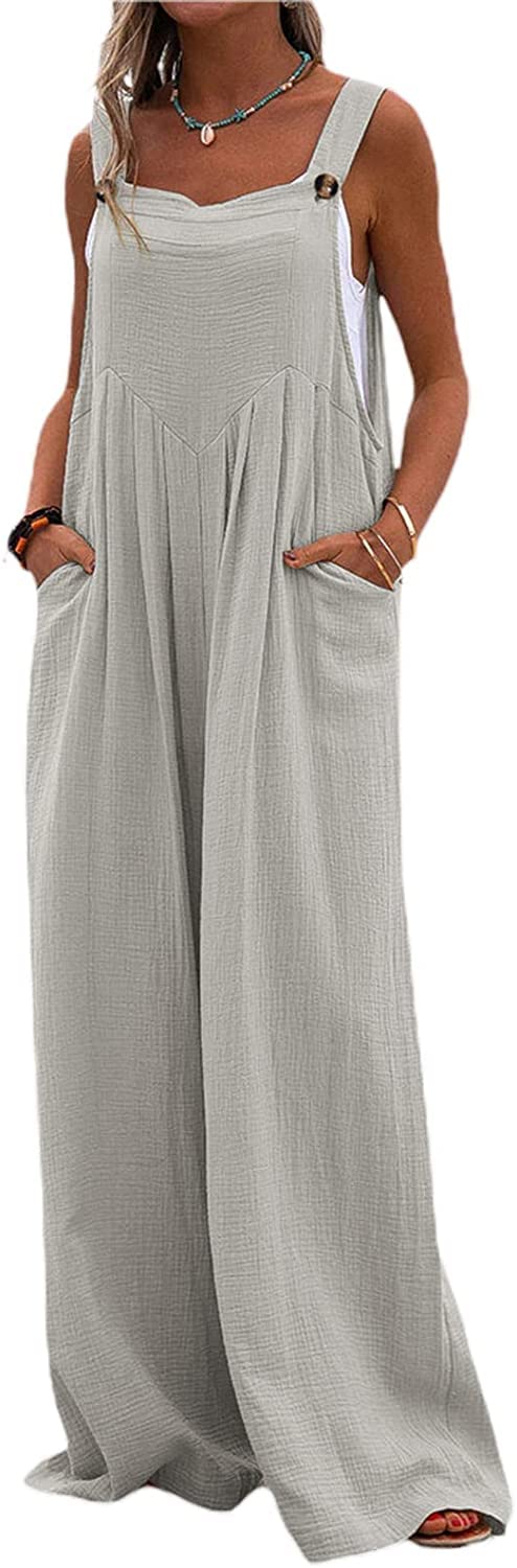 Women's Wide Leg Overalls - Sleeveless Jumpsuit with Pockets | Loose & Comfy Suspender Romper | Casual Summer Outfit for Beach, Travel & Streetwear