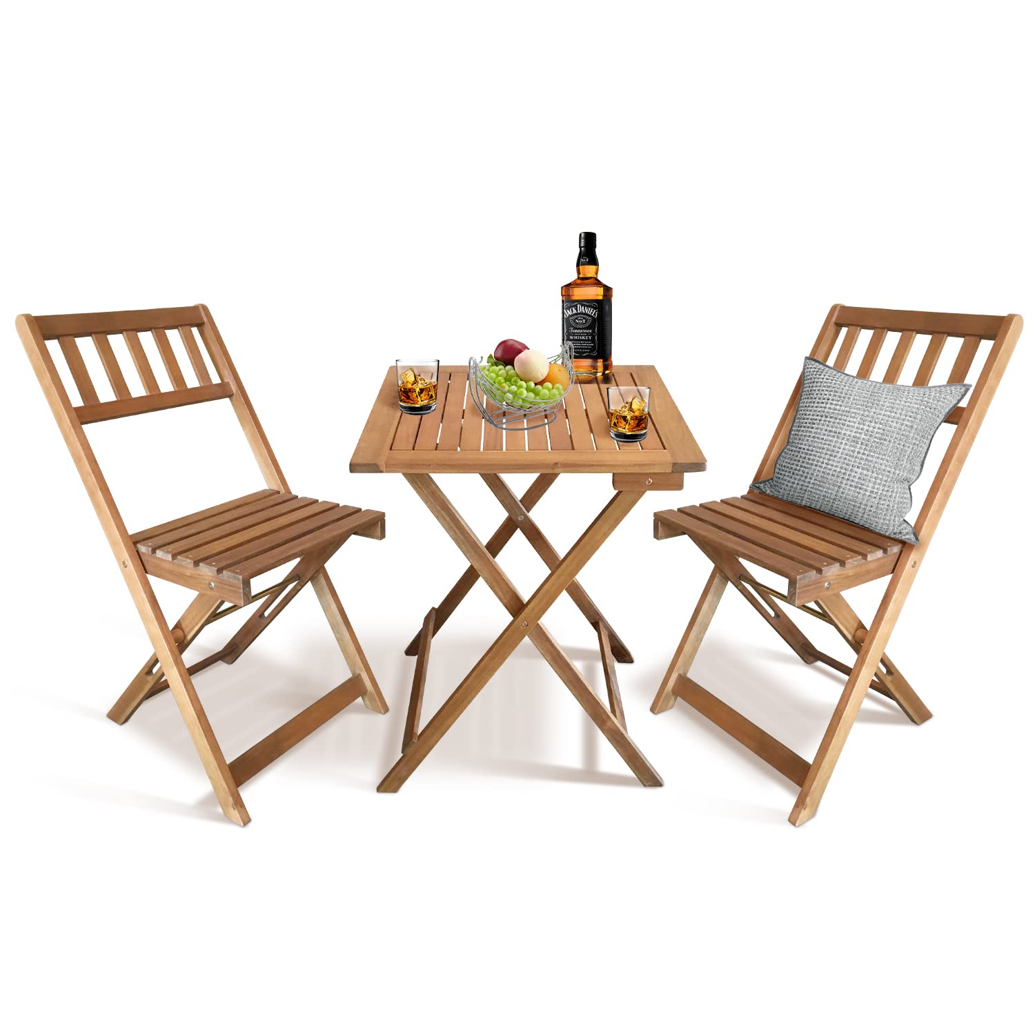 3 Piece Acacia Wood Bistro Set - Outdoor Patio Furniture with 2 Chairs & Square Table for Backyard, Balcony, Garden or Indoor Dining - Natural Oiled Finish - Perfect for Small Spaces, Breakfast Nooks & Cozy Gatherings