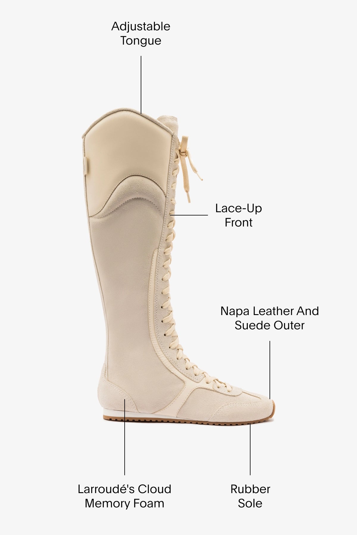 Larroudé x Jonathan Cohen Flat Hi Sneaker Boot - Mushroom Grey Suede & Ivory Leather Women's Fashion Shoes | Casual Wear, Street Style, Everyday Comfort