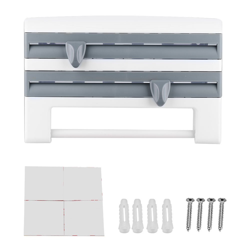 Wall-Mount Paper Towel Holder & Kitchen Organizer - Space-Saving Shelf for Paper Towels, Plastic Wrap, Wax Paper & Sauce Bottles - Perfect for Kitchen & Bathroom Storage (Gray Blue) - Ideal for Small Spaces & Clutter-Free Countertops