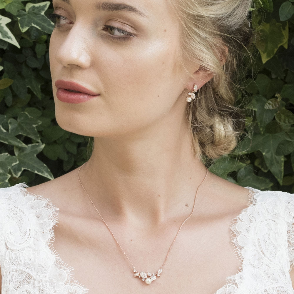 Aphrodite Rose Gold Pearl & Crystal Necklace for Women - Elegant Bridal Jewelry, Wedding Gift, Party Accessory