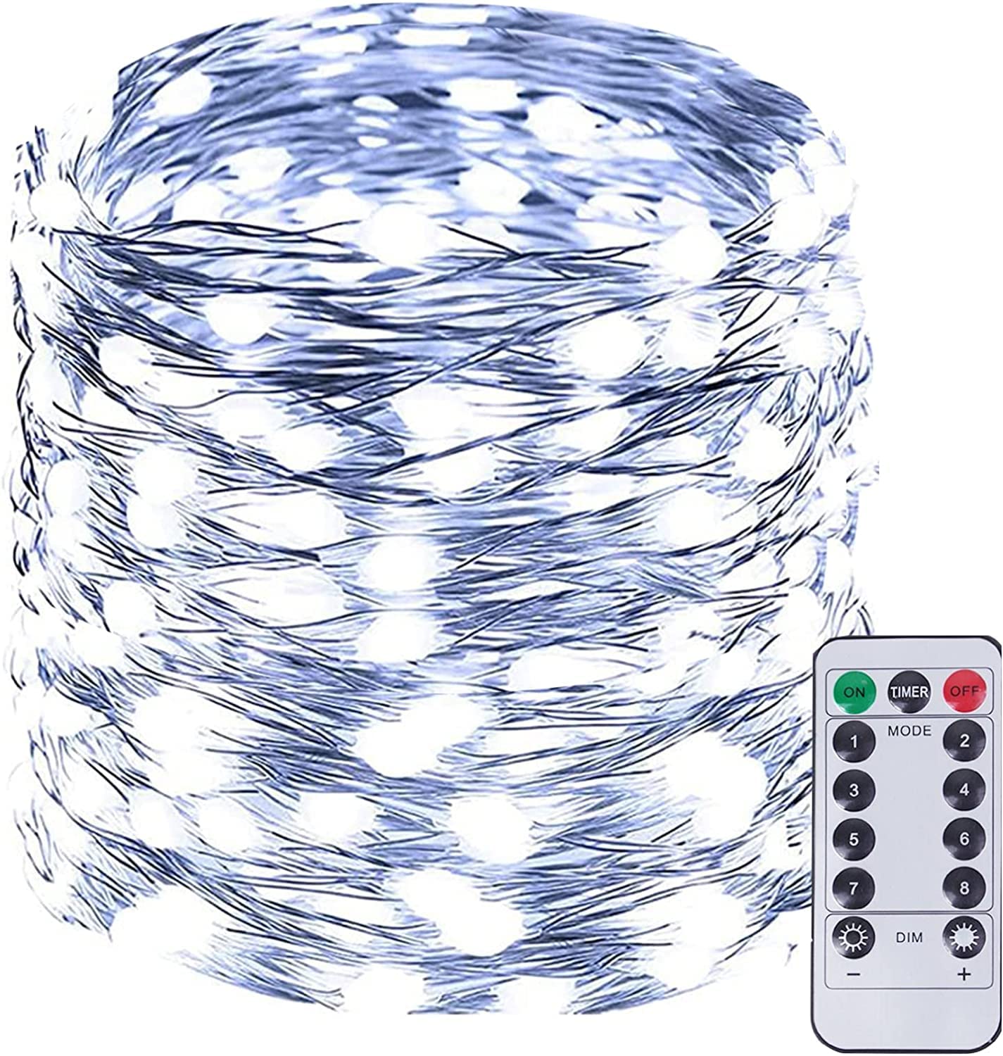 100 LED Fairy String Lights Outdoor/Indoor - Super Bright Waterproof Christmas Lights with Remote & 8 Modes | Cool White Twinkle Lights for Bedroom, Wedding, Party, Garden Decor | Perfect for Holiday, Patio, Tree & Home Decoration