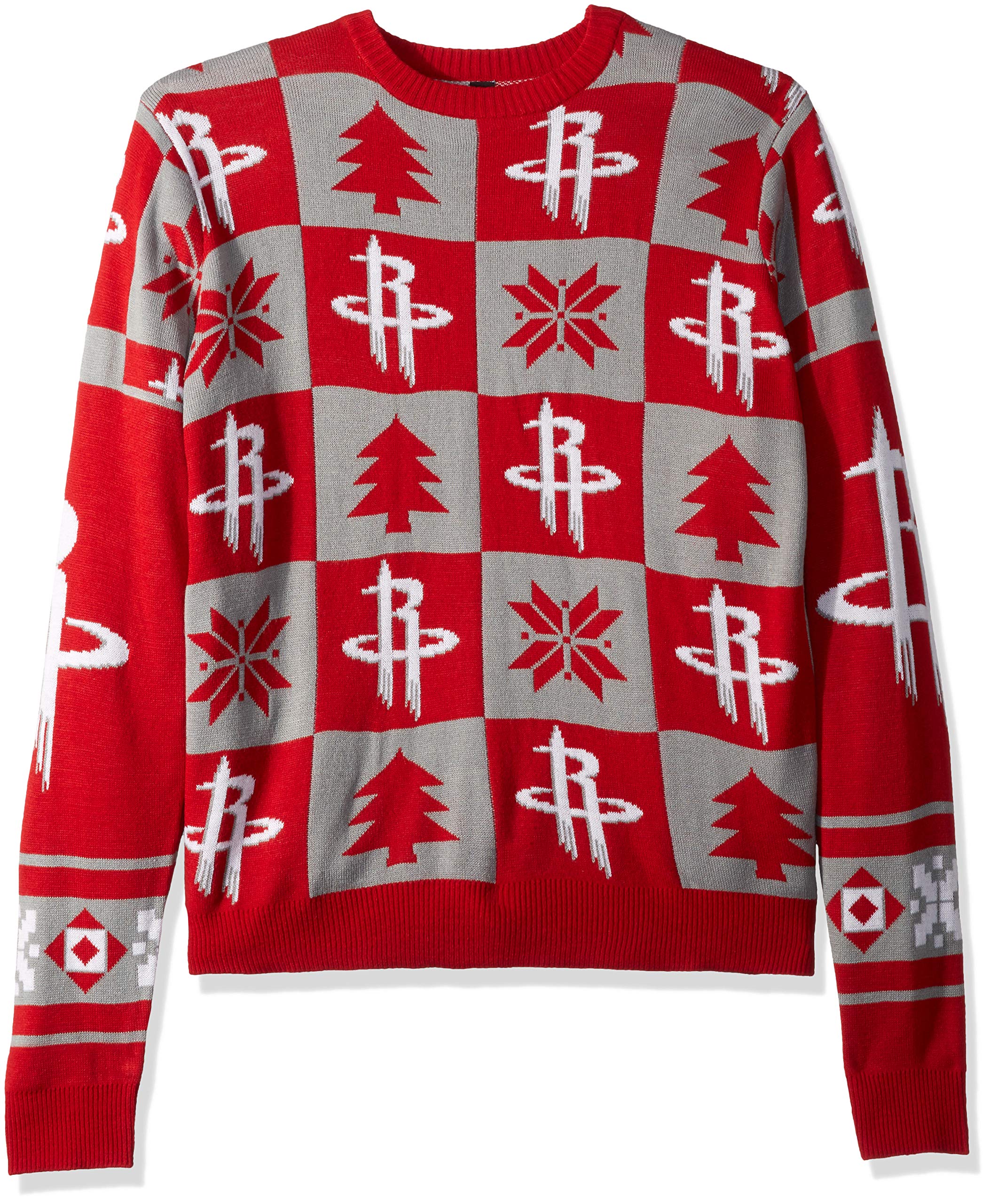 FOCO Unisex Ugly Christmas Sweater with Patches - Funny Holiday Crewneck Pullover for Men & Women - Perfect for Ugly Sweater Parties & Festive Gatherings