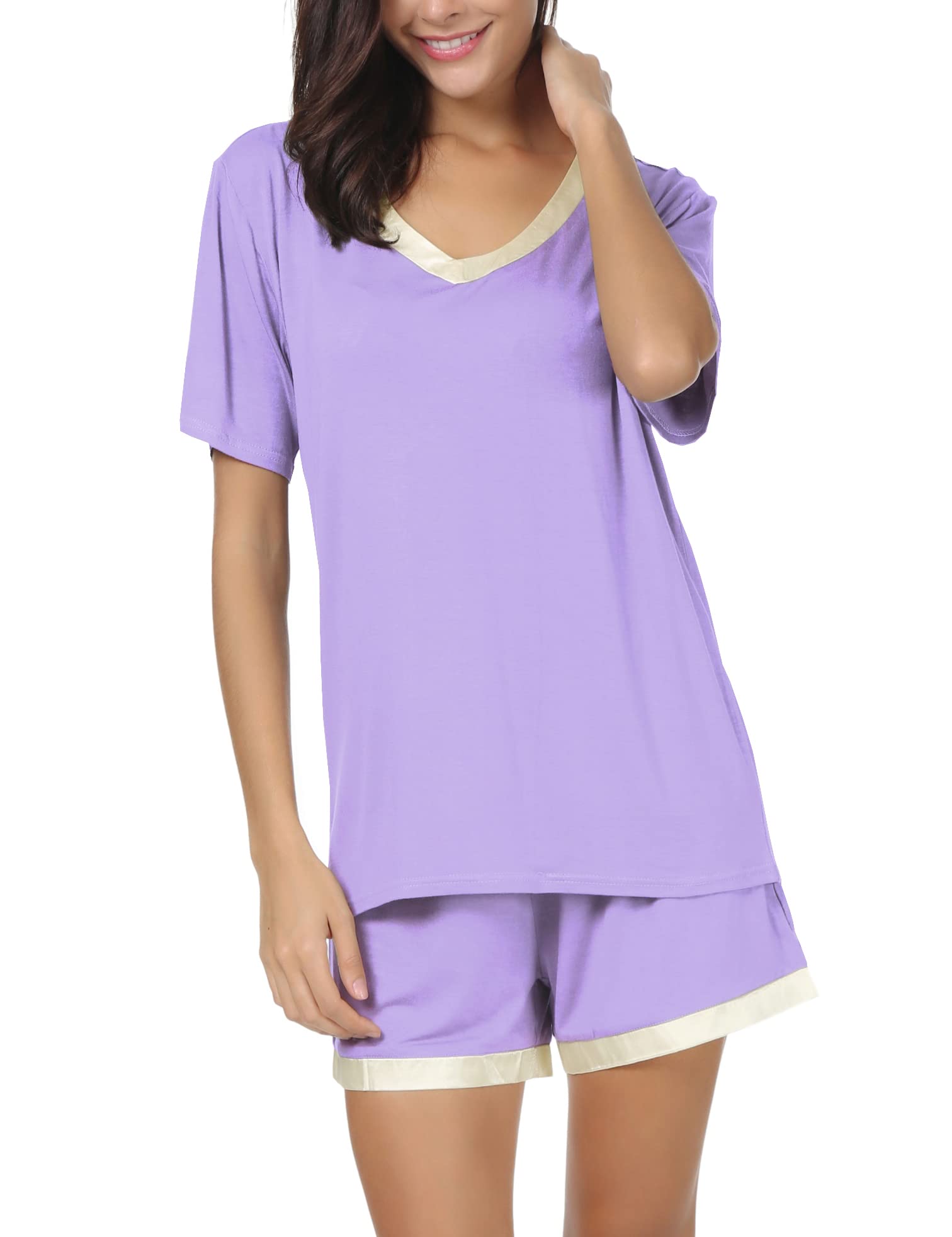 Invug Women's Short Sleeve V-Neck Pajama Set - Soft Sleepwear with Comfortable Shorts for Lounge & Nightwear | Perfect for Relaxing at Home, Sleepovers & Vacation