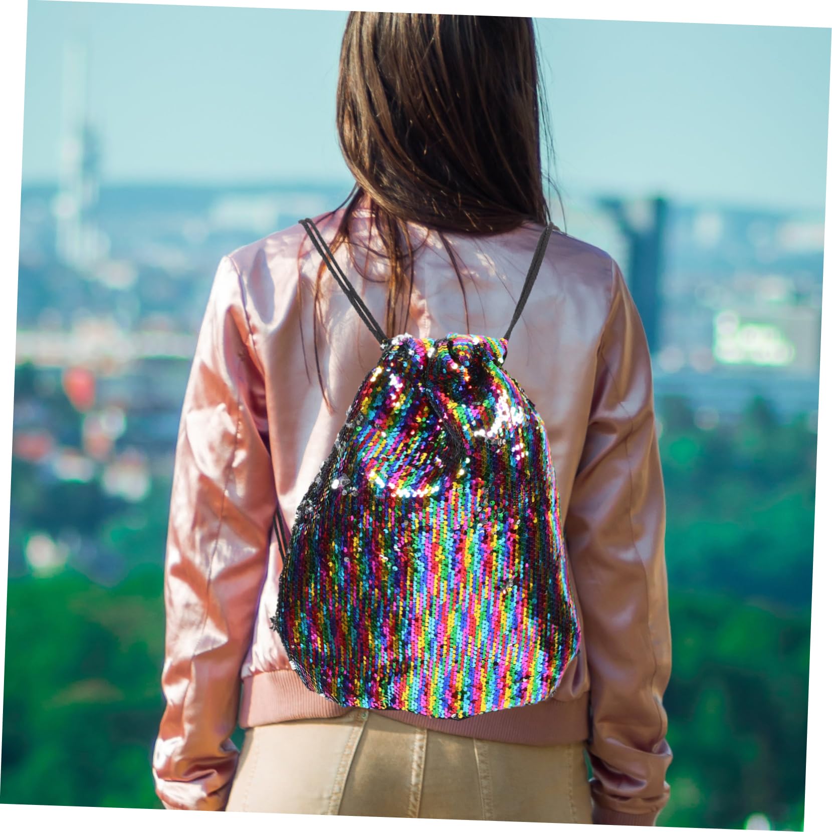 Sparkly Sequin Drawstring Backpack for Women & Men - Lightweight Gym Bag for Sports, Swimming, Travel & Outdoor Activities - Water-Resistant Polyester Mesh Storage Pouch - Perfect for Fitness, Beach, Yoga & Festival Use