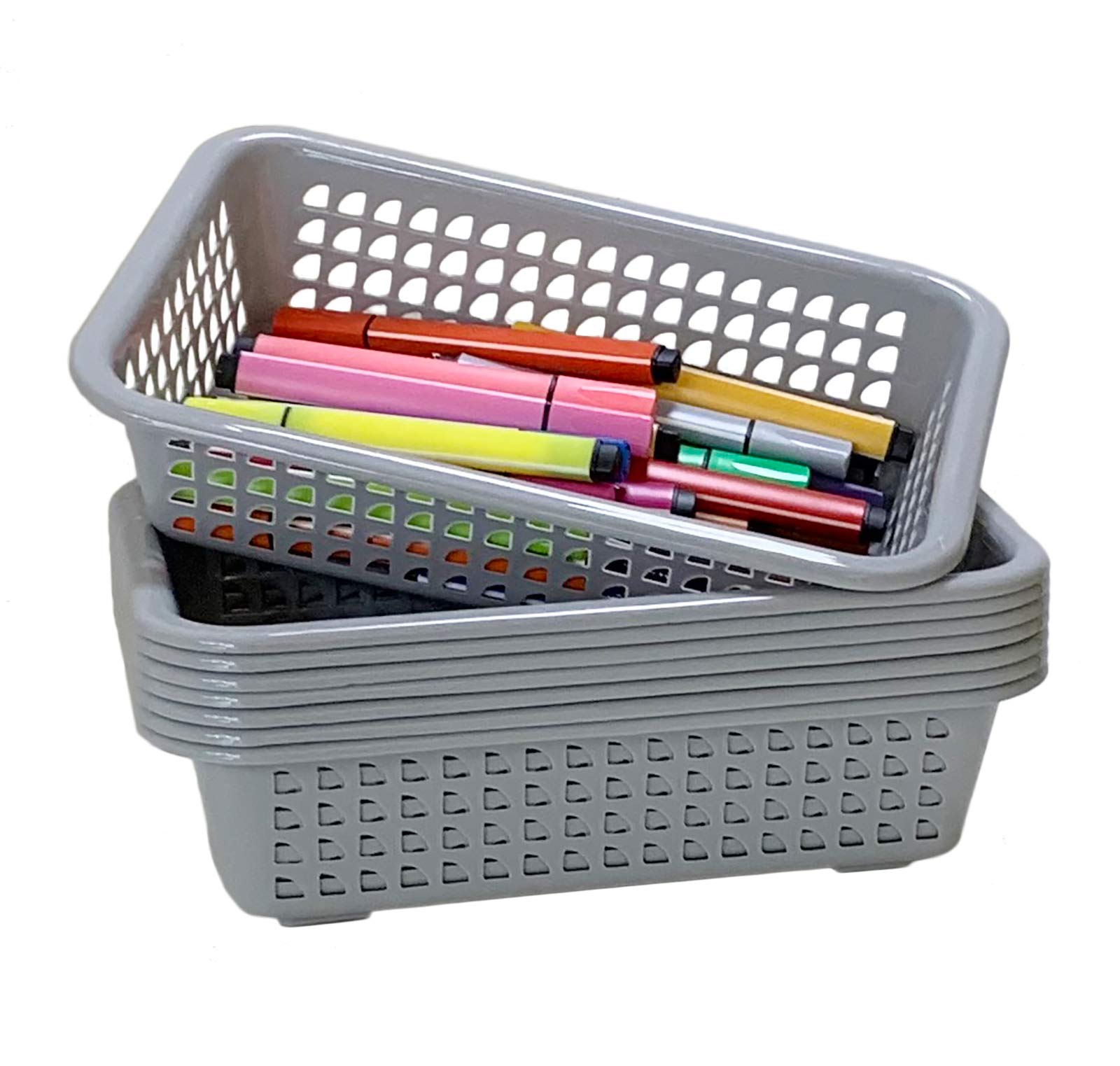 Honla 8-Pack Grey Plastic Storage Baskets - Home & Office Organizer