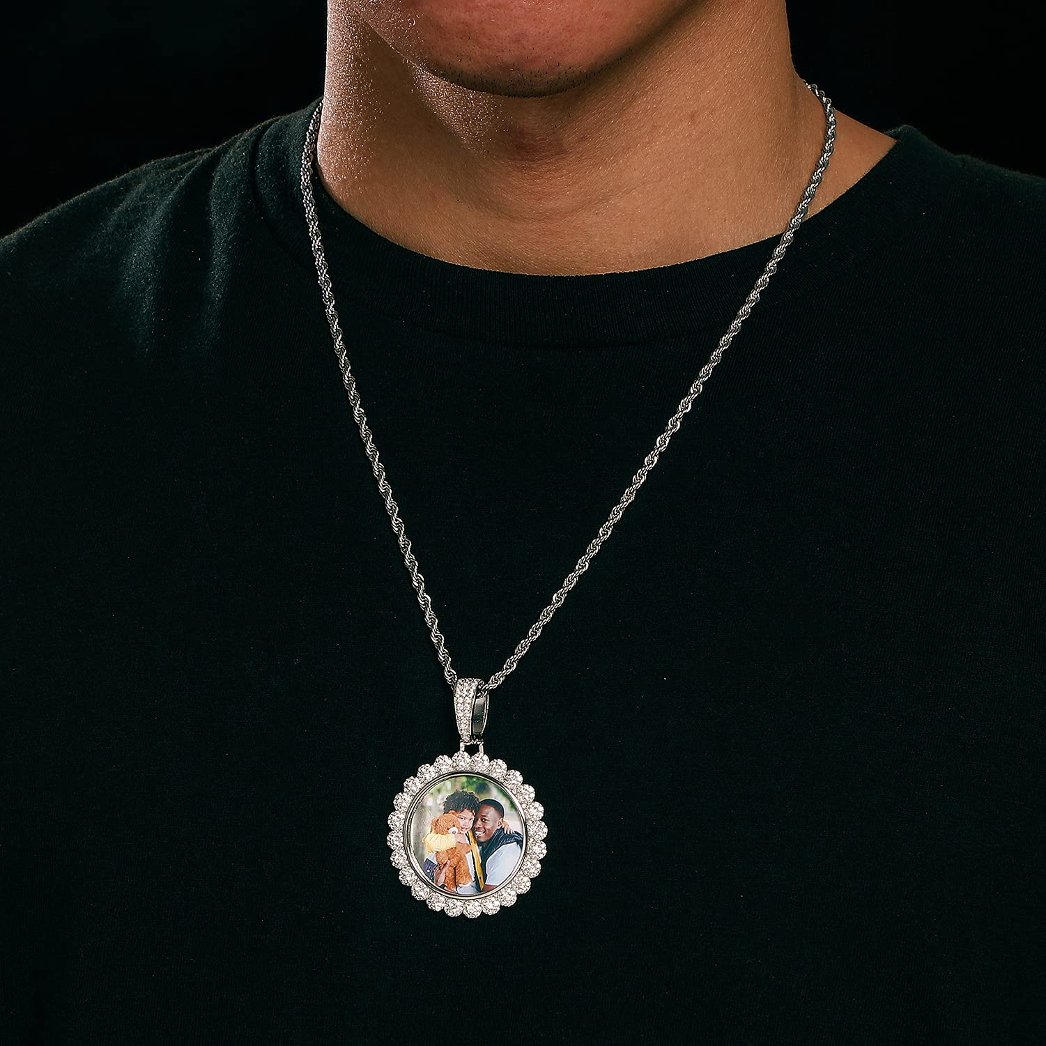 Personalized 925 Sterling Silver Sunflower Necklace with Custom Photo - Iced Out Picture Pendant for Women - Hip Hop Jewelry Gift with Box - Perfect for Anniversaries, Birthdays & Valentine's Day Gifts