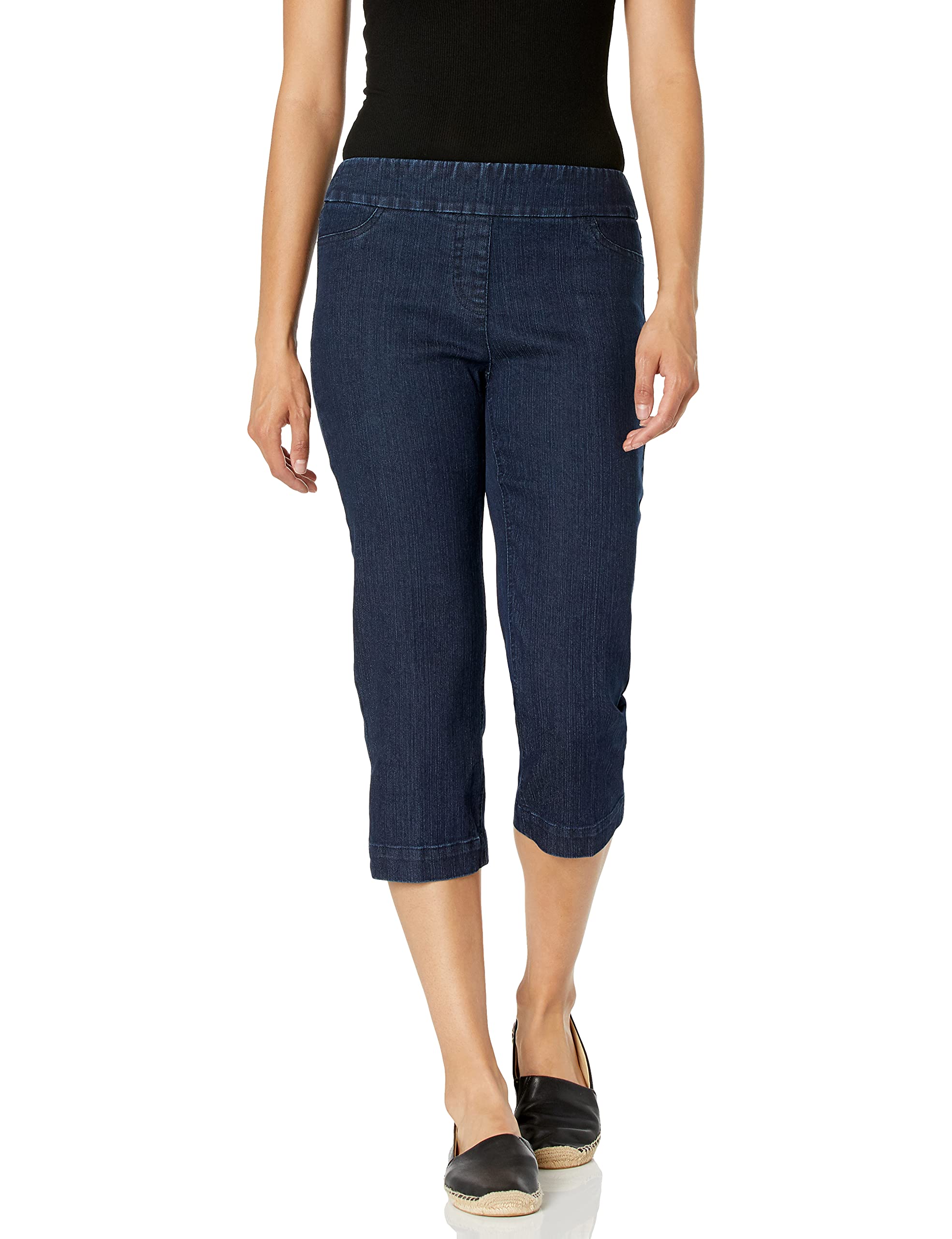 SLIM-SATION Women's Tummy Control Wide Band Pull-On Straight Leg Capri Pants - Comfortable Stretch Workout & Casual Wear for Yoga, Running, and Everyday Use