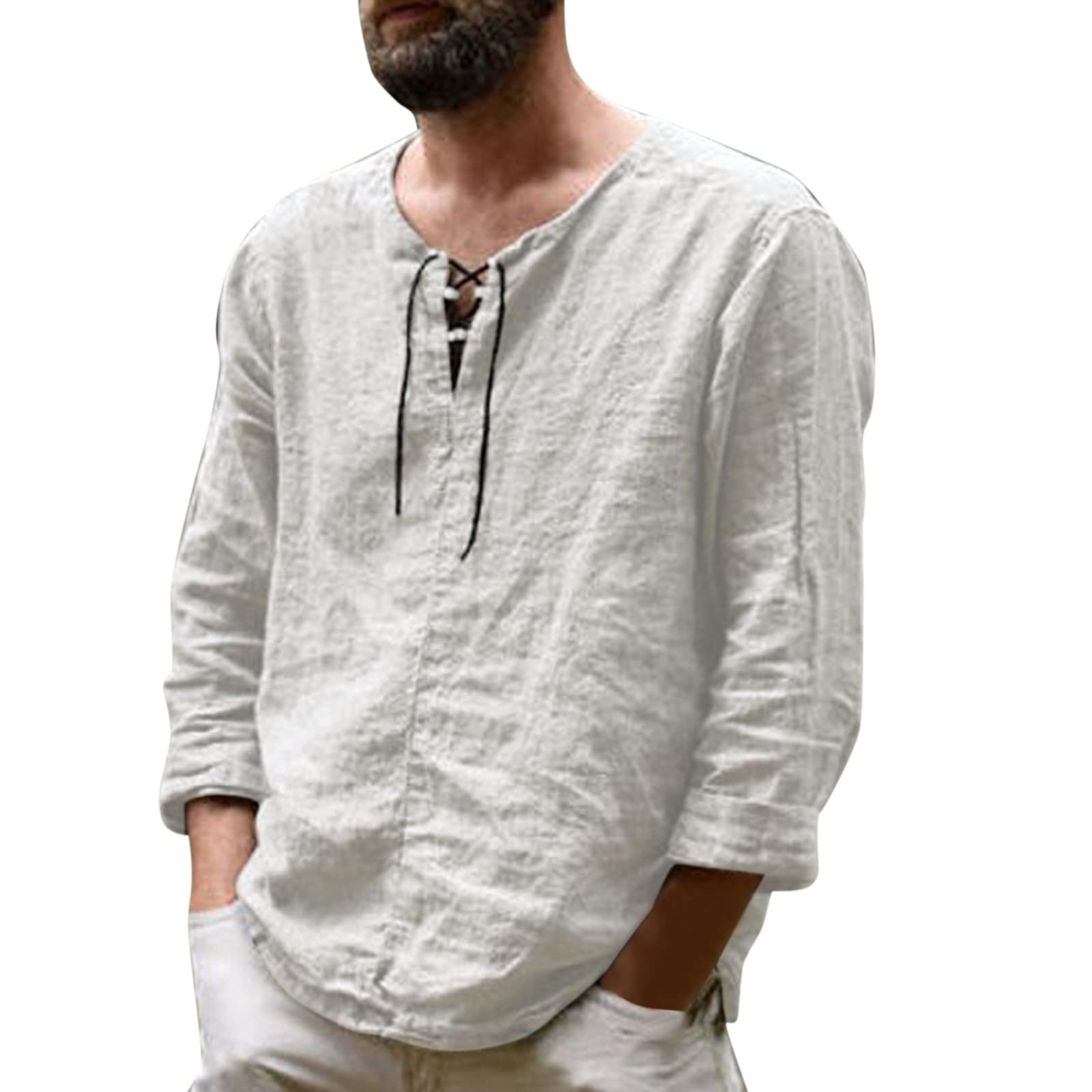 Xiloccer Men's Cotton Linen Shirts - Breathable Long Sleeve T-Shirts & Graphic Sweatshirts for Hiking, Casual Wear, and Outdoor Activities