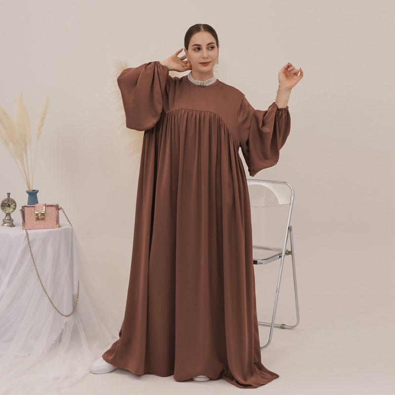 11 Color Options Satin Long Robe Abaya Dress With Pocket - Elegant Muslim Prayer Dress for Home, Mosque & Special Occasions