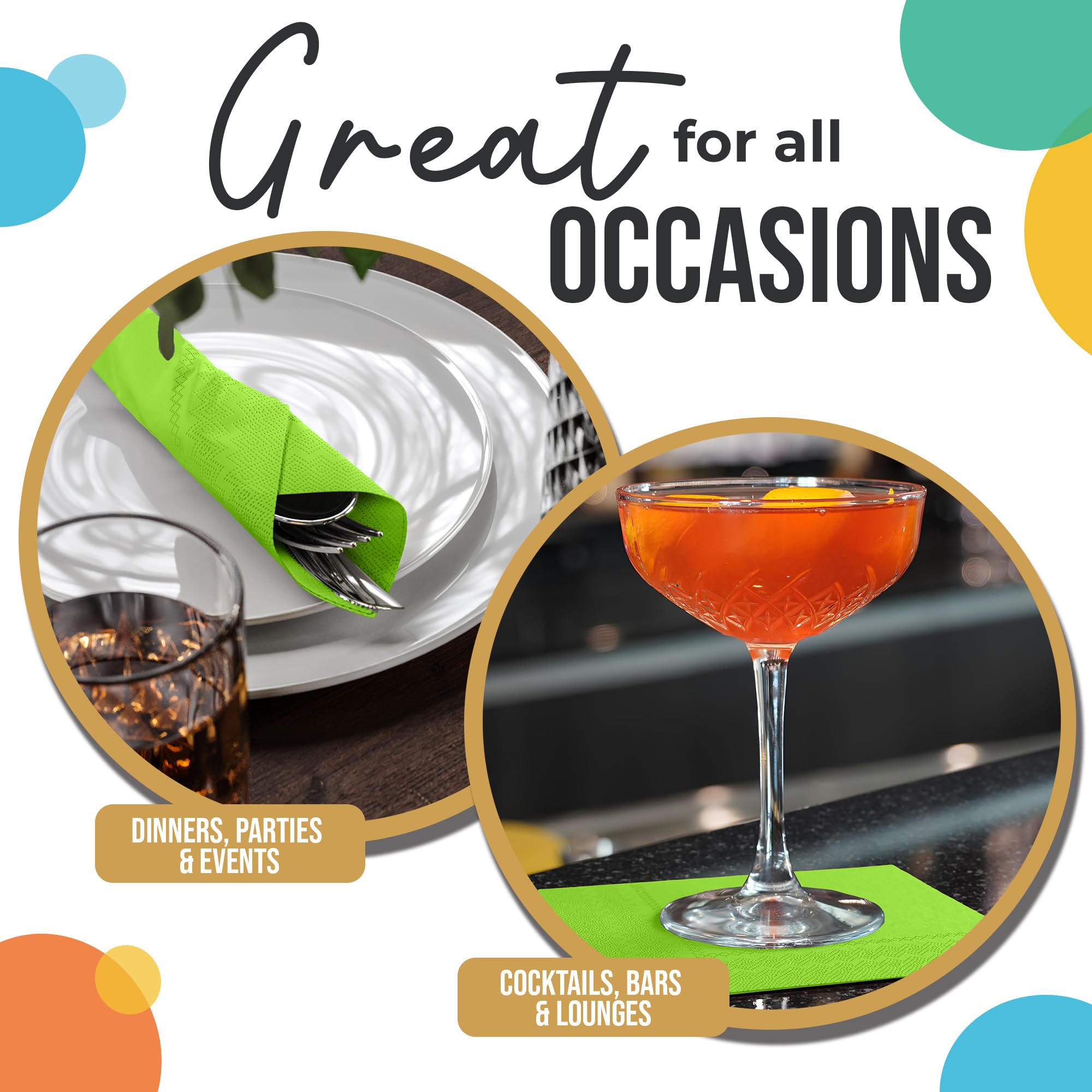 Premium 300-Count Lime Green Paper Napkins, 2-Ply, Eco-Friendly Disposable Napkins for Parties, Weddings, Picnics & Beverages - Perfect for Summer BBQs, Birthday Celebrations & Outdoor Gatherings