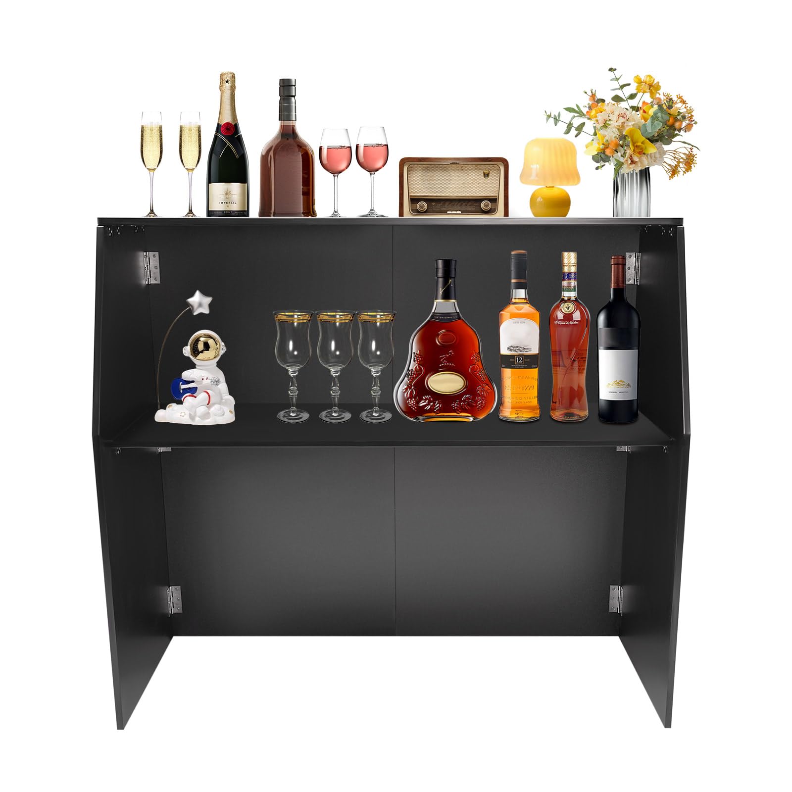 42 Inch Foldable Portable Bar Table with Shelves - Commercial Grade Mobile Bartender Station for Parties, Events & Outdoor Use | Easy Setup & Storage