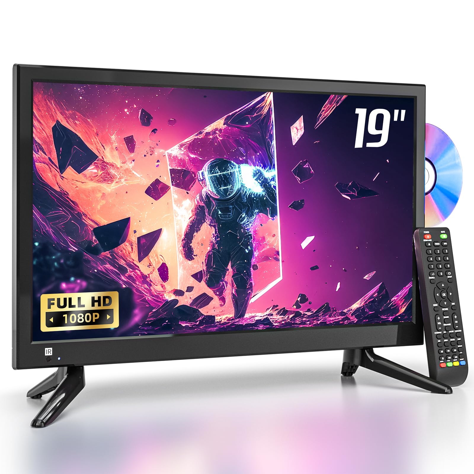 19 Inch Small TV DVD Combo with Built-in ATSC Tuner, Freeview TV, HDMI & USB Ports - Non-Smart TV/Monitor for Kitchen, Bedroom, RV, Dorm & Small Spaces - Perfect for Entertainment in Compact Areas