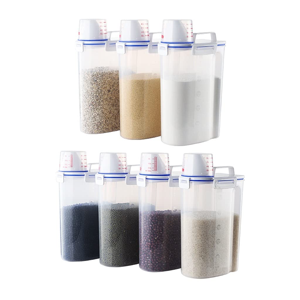 3L Airtight Plastic Food Storage Container Set for Rice, Grains & Cereals - Includes Measuring Cup (7-Piece, Multi-Color) - Perfect for Kitchen Pantry Organization & Bulk Food Storage