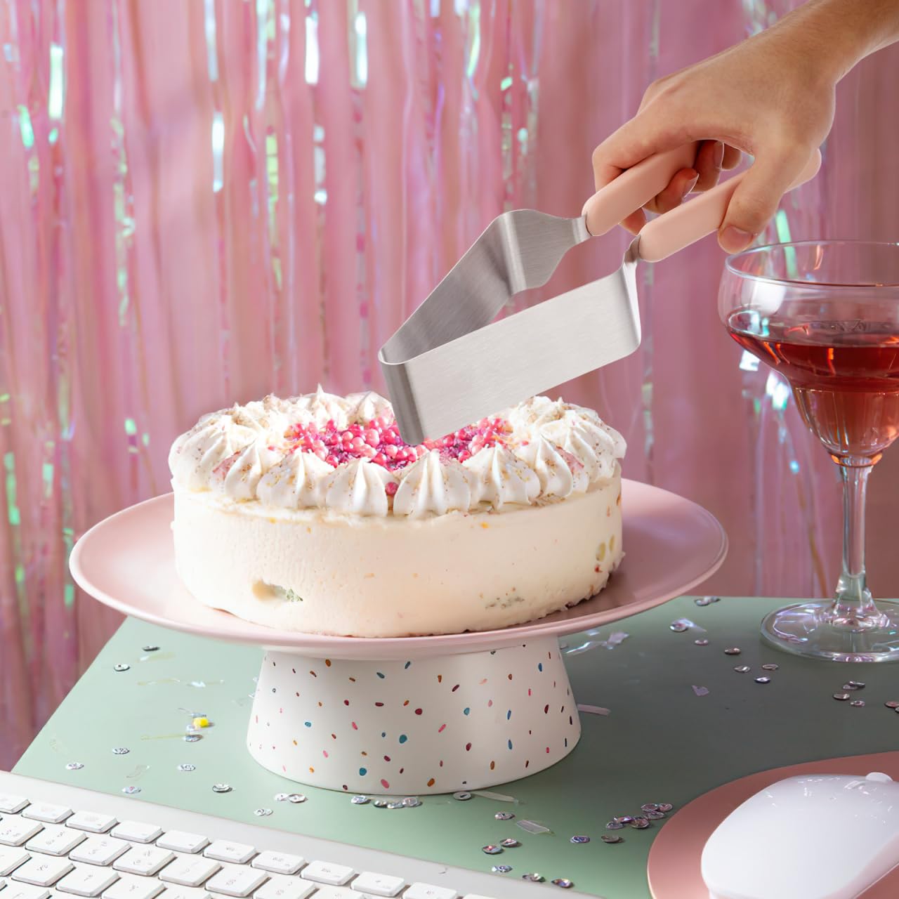 iplusmile 2-Piece Stainless Steel Cake Slicer Set - Adjustable Pie & Cheese Cake Divider with Double Handle - Perfect for Wedding, Birthday & Party Dessert Serving