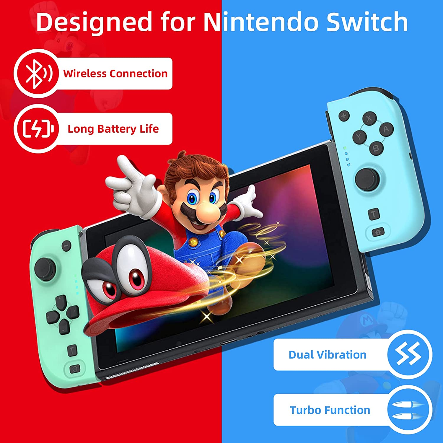 NexiGo Wireless Joypad Controller for Nintendo Switch - Ergonomic Gamepad with Dual Vibration, Turbo Function for Nintendo Switch/Switch Lite/OLED - Perfect for Gaming at Home or On-The-Go