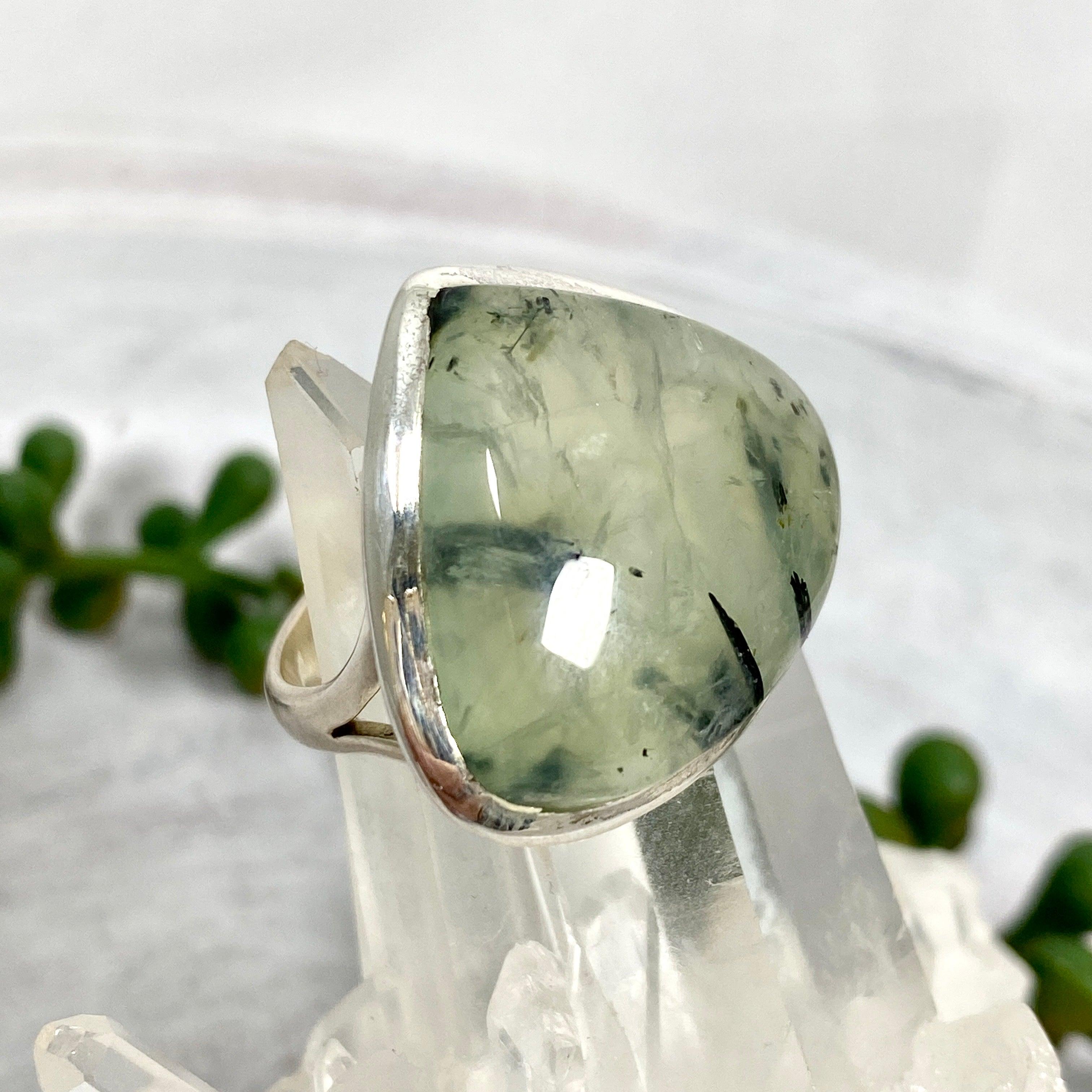 Prehnite Teardrop Ring - Sterling Silver 925, Size 9, Elegant Dangle Jewelry for Women (KRGJ2098) | Perfect for Weddings, Parties & Special Occasions