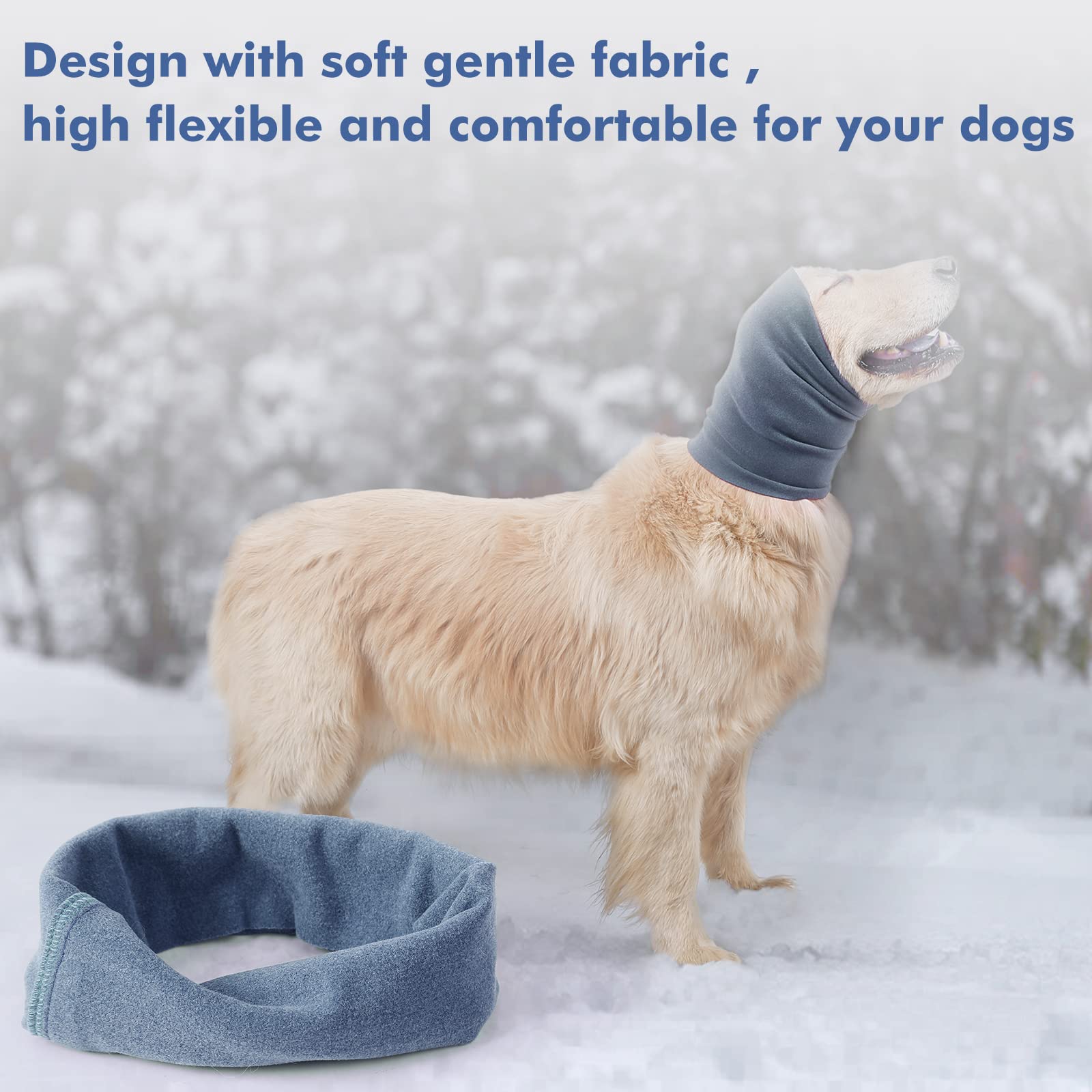 2 Pack Dog Ear Muffs & Snood Set - Noise Cancelling Ear Wraps for Dogs, Anxiety Relief Hoodie with Neck & Ears Protection - Soft Warm Pet Accessories for Calming Nervous Dogs (Blue, Small) - Perfect for Fireworks, Thunderstorms & Travel Anxiety