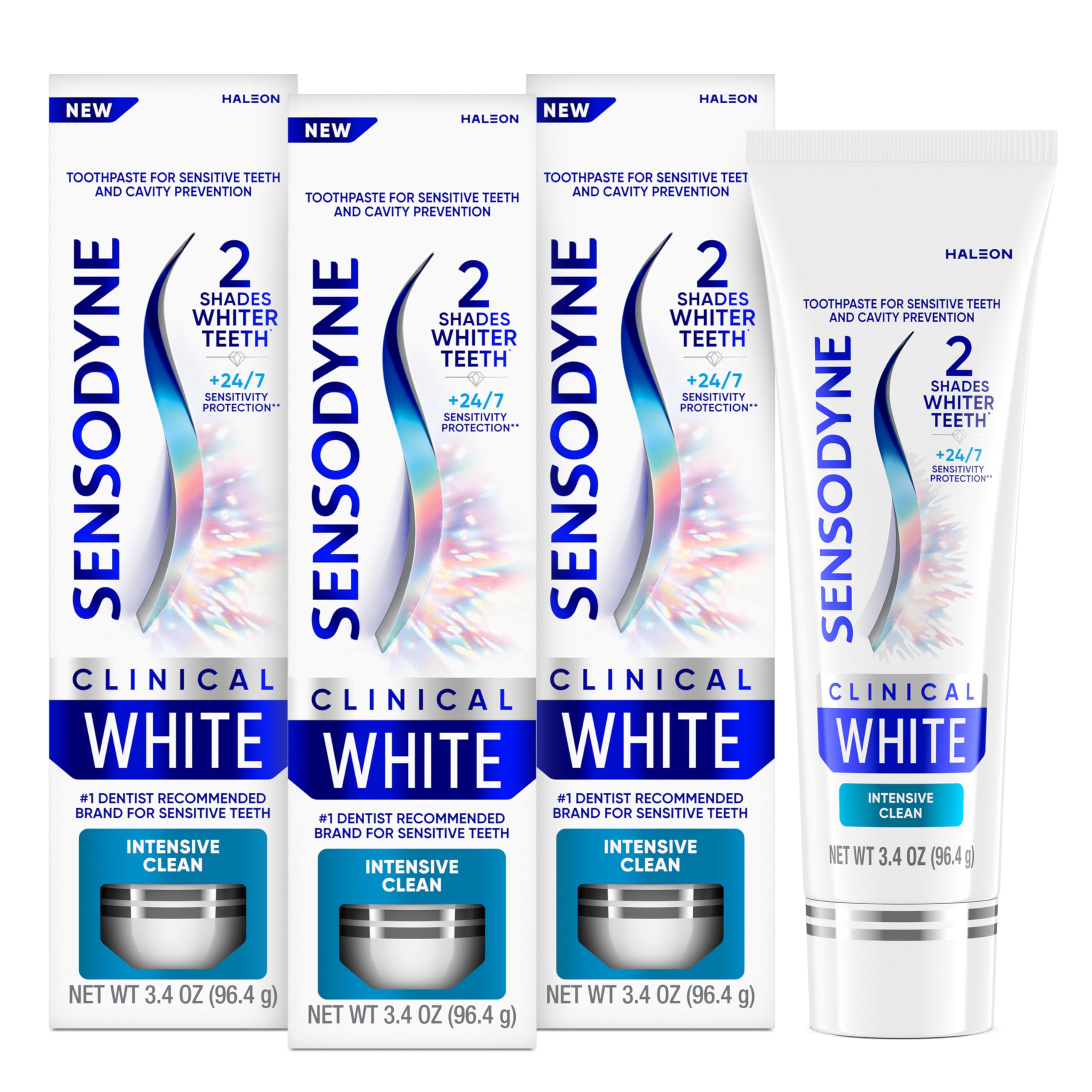 Sensodyne Clinical White Toothpaste for Sensitive Teeth - Clinically Proven Whitening, Intensive Clean, 3.4 oz (3 Pack) | Gentle Whitening Solution for Daily Oral Care & Sensitive Teeth Relief