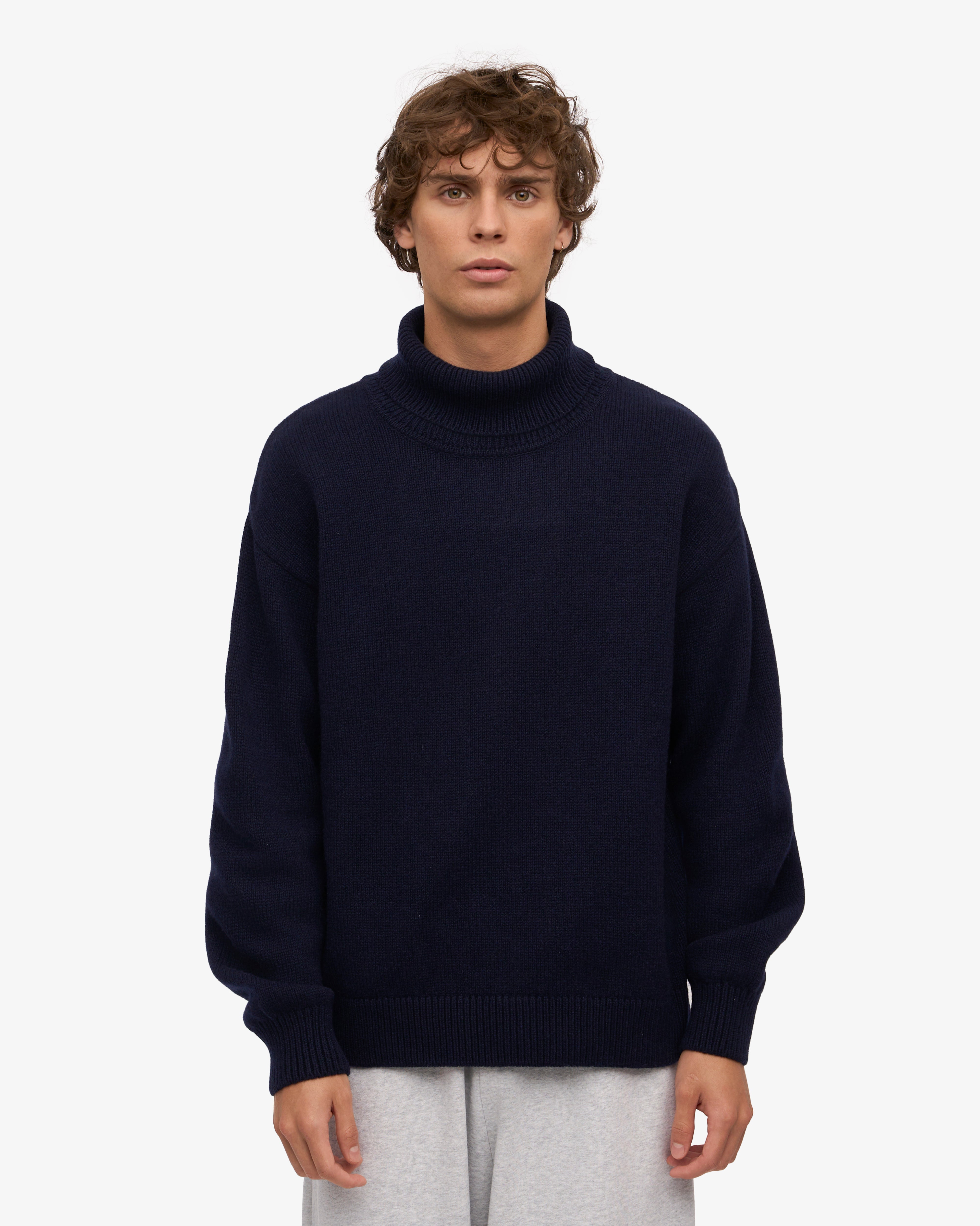 Premium Merino Wool Turtleneck Sweater for Men & Women - Soft & Warm Navy Blue Pullover - Perfect for Winter, Office & Casual Wear