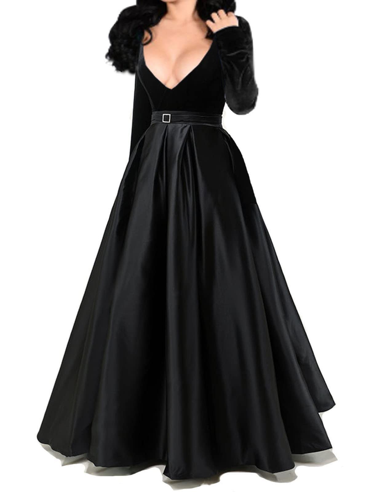 Elegant Monalia Women's Long Velvet Prom Dress - V-Neck Formal Gown for Evening Party, Homecoming, Wedding & Special Occasions