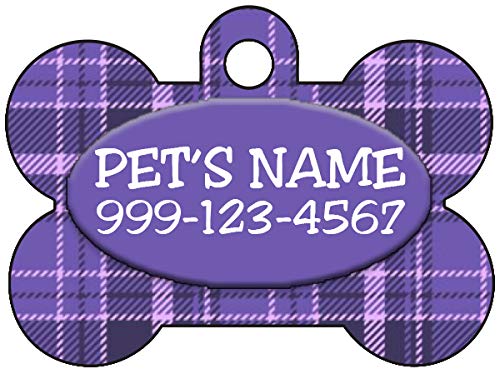 Custom Plaid Dog ID Tag - Personalized Pet Collar Accessory for Dogs & Cats