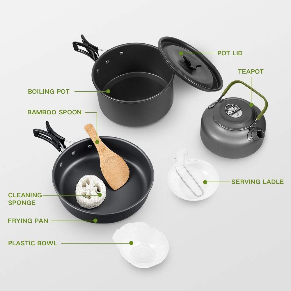 **Nonstick Camping Cookware Set - Lightweight Backpacking Pots & Pans with Mesh Storage Bag - Perfect for Hiking, Picnics & Outdoor Cooking - Ideal for Backpackers, Campers & RV Travel - Great for Campfire Meals, Backcountry Adventures & Family Camping Trips**