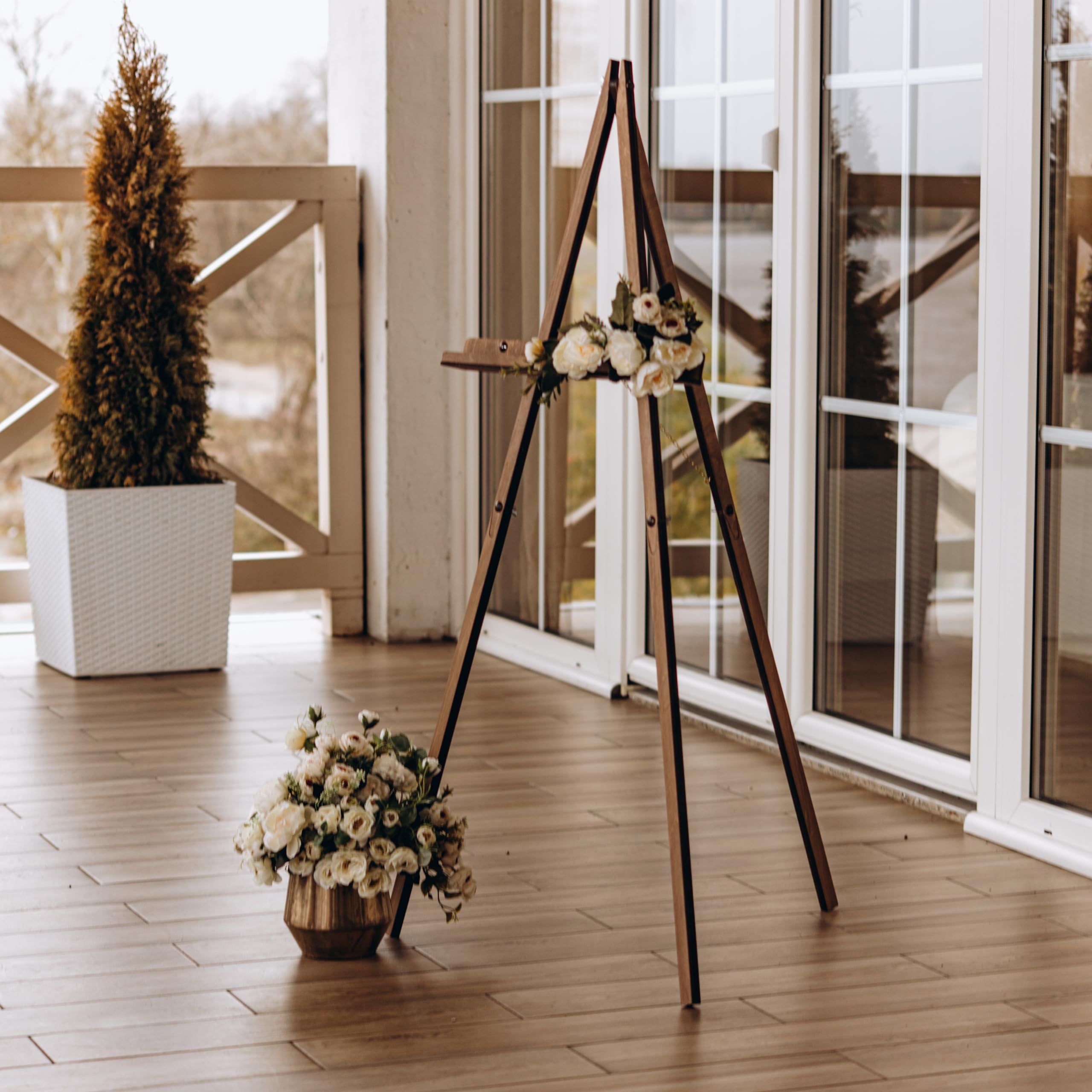 Rustic Wooden Easel Stand - Heavy Duty Picture Display Easel for Art, Photos & Wedding Decor - Perfect for Home, Gallery & Event Displays