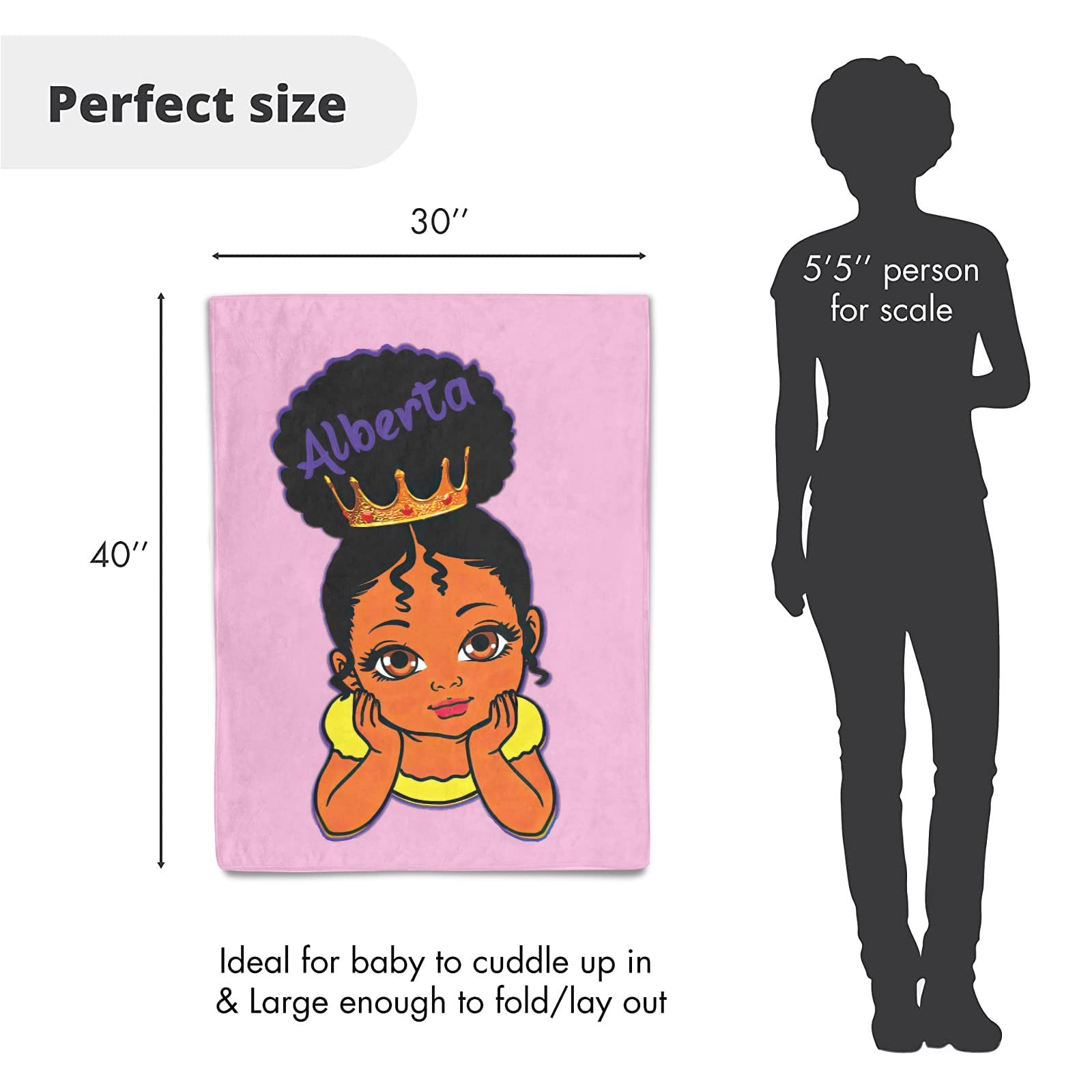 Personalized Baby Blanket for African American Girls - Custom Princess Nursery Swaddling Blanket 30x40 Inches for Baby Boys & Girls - Perfect for Baby Showers, Birthdays, Christenings & Nursery Decor