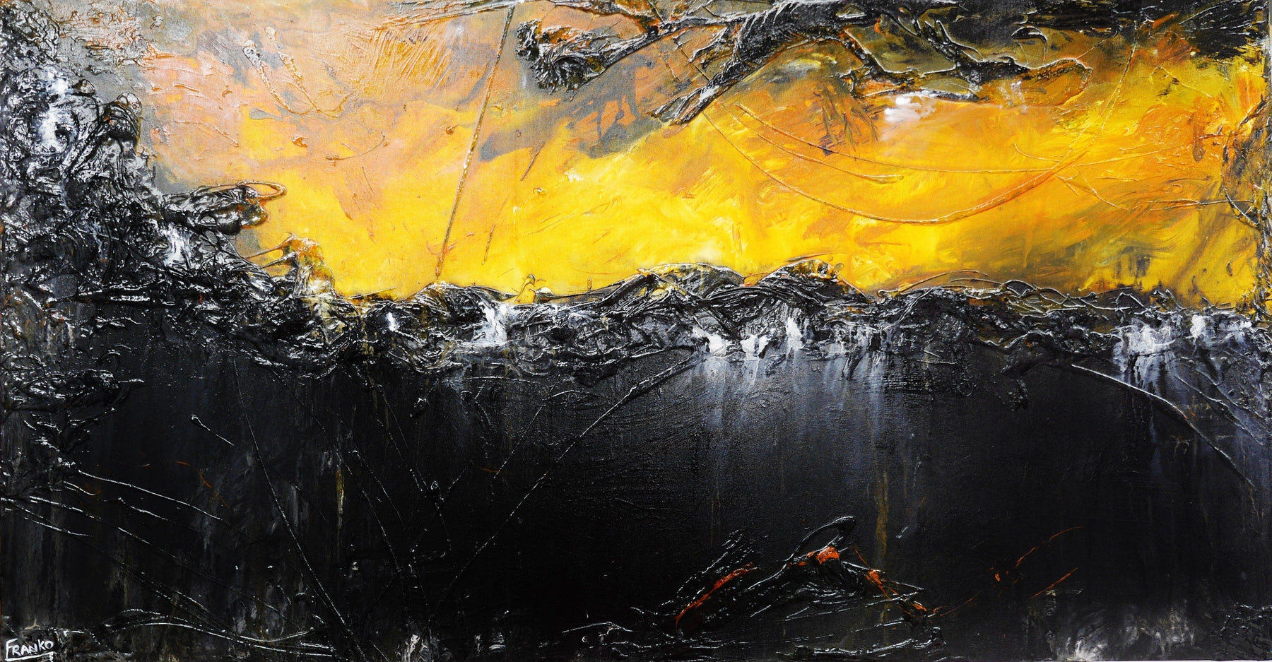 Burnt Horizon 190cm x 100cm Orange Black Abstract Canvas Art - Modern Wall Decor for Living Room, Bedroom & Office