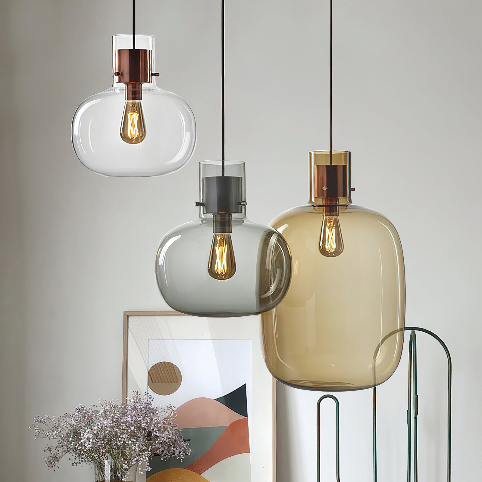 Cambre Glass Pendant Light - Modern Hanging Fixture for Kitchen Island, Dining Room & Bedroom Lighting - Dimmable LED Chandelier with Clear Glass Shade