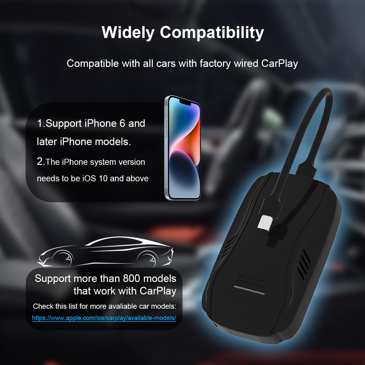Wireless CarPlay Adapter for iPhone - 5GHz WiFi Auto Connect Bluetooth CarPlay Dongle Plug & Play for Cars 2015+ (Black) - Perfect for Hands-Free Calling, Music Streaming & GPS Navigation While Driving