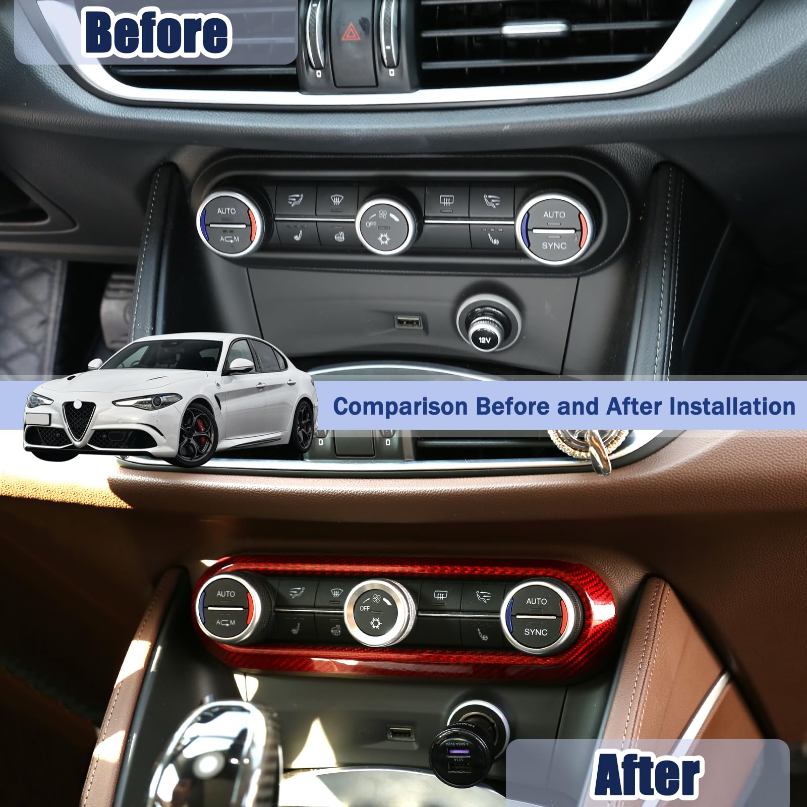 Carbon Fiber Center Console AC Control Frame Trim for Alfa Romeo Giulia & Stelvio 2017-2020 - Upgrade Interior Accessories | Perfect for Car Enthusiasts & Customization Projects