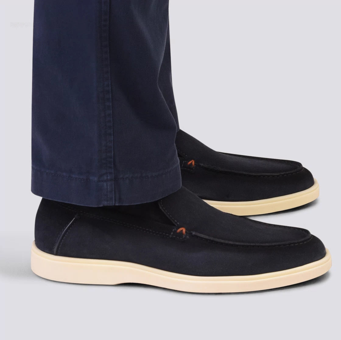 SANTONI Blue Suede Slip-On Loafers for Men - Comfortable Casual Shoes for Office, Travel & Everyday Wear