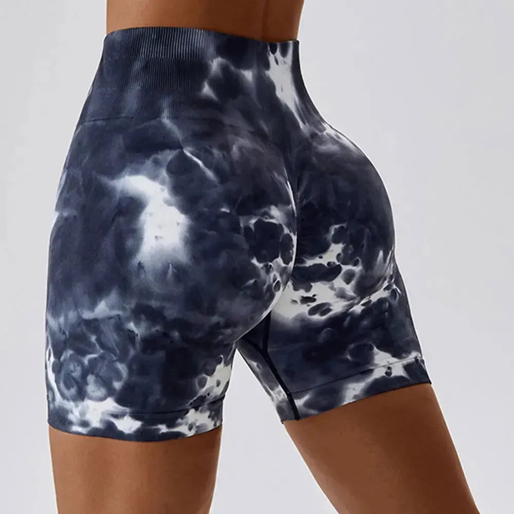 Sexy Tie Dye High Waist Quick Dry Yoga Shorts for Women - Seamless Workout Shorts with Hip Lift & Push Up Design - Perfect for Yoga, Gym, Running & Summer Outdoor Activities